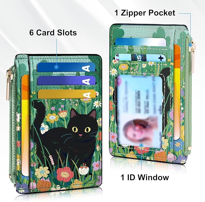 Tipmile Credit Card Holder for Women Slim Minimalist Front Pocket RFID Blocking Wallet Small Compact Card Case with ID Window, Kitten