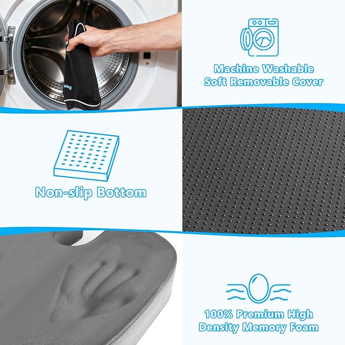 Ergonomic Memory Foam Seat Cushion & Lumbar Support Pillow Set, Orthopedic Coccyx Cushion for Office Chair, Car, Home – Relieves Back, Sciatica & Tailbone Pain, Improves Posture Black/Large