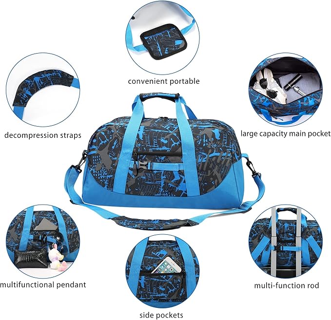 Stumdo Kids Overnighter Duffel Bags for kids, Carry-On Size & Ideal for School Practice or Overnight Travel Weekender Tote for Travel Gym Sport bag for Boys & Girls (11nbai)