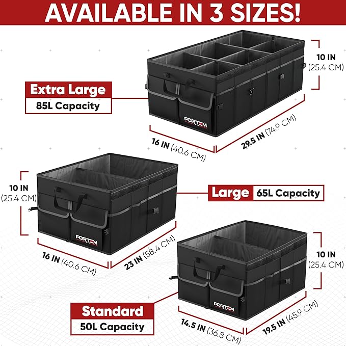 FORTEM Trunk Organizer For SUV Car Trunk Organizer, Foldable Storage, Car Accessories for Women Men, Collapsible Bag, Perfect Christmas Gifts, 600D Oxford, Non Slip Bottom, Straps, Soft Cover (50L)