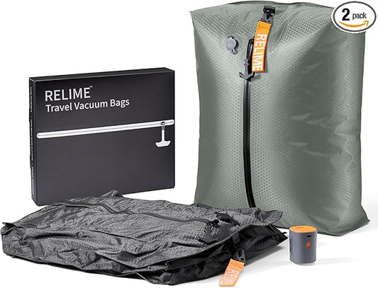 Classic Series Vacuum Bags for Travel Luggage with Wireless Pump, Compression Bags for Carry On Suitcases and Backpack, Vacuum Seal Packing cube for Cloth Packing ((2PC + PUMP Gray & Green)