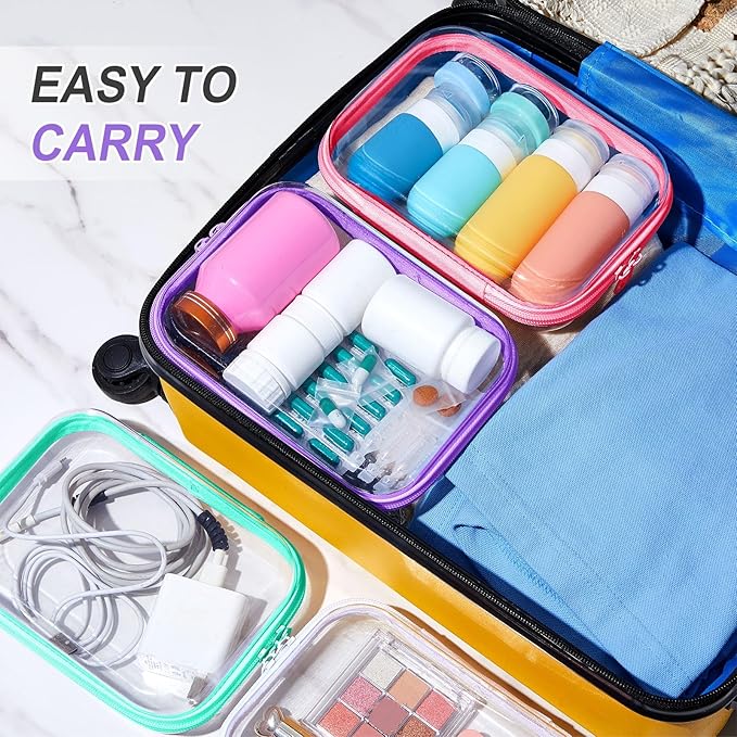 Sanwuta 6 Pcs Clear Hard Zipper Case Plastic Zipper Pouches Transparent Makeup Bag Pencil Case Pouches Toiletry Diaper Bag for Travel Toy Storage Organizer Bins(Colorful,7.09 x 5.12 x 2 Inch)