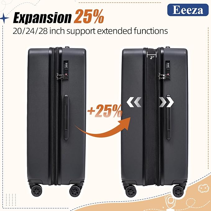 Expandable Luggage Sets 5 Piece,Suitcases with Detachable Wheels,ABS Hard Case Luggage with TSA Lock Spinner Wheels,Carry On Luggage Set
