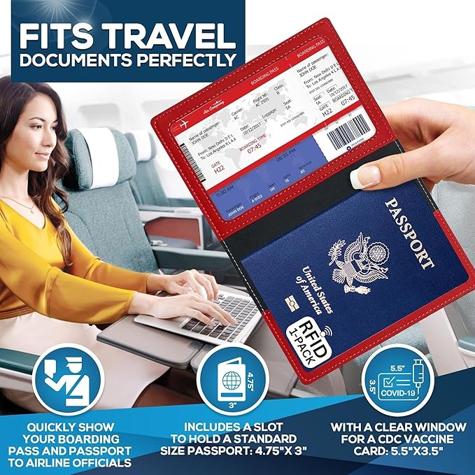 Ciana RFID Passport Holder for Travel – PU Leather Passport Cover and Card Holder for Men & Women – Slim Passport Holder with Card Protector Slot, Travel Must Haves (Red)