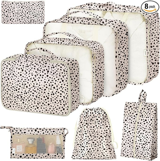8 Set Packing Cubes for Suitcases, Packing Cube with Shoe, Cosmetics, Clothing, and Accessories Bags Packing Cubes for Travel Luggage Organizer(Leopard)
