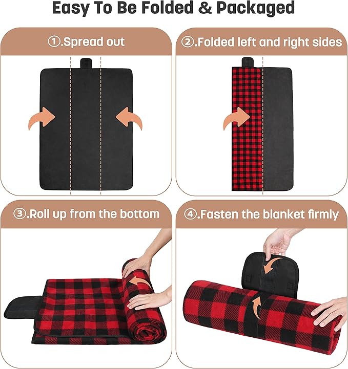 Tirrinia Waterproof Outdoor Blanket with Sherpa Lining, Windproof Triple Layers Warm Comfy Foldable for Camping Stadium, Beach, Picnic, Grass, Concerts, Car, Dog, 51''X 59'' & 59''X 80''