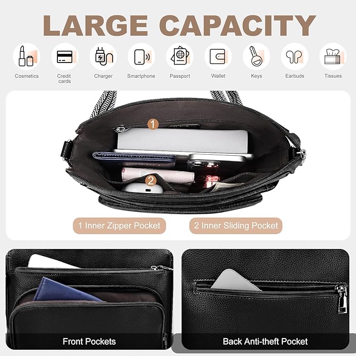SYTRAH Anti-Theft Crossbody Purse for Women, Crossbody Shoulder Bag with Built-in Wallet & RFID Blocking for Travel Workout