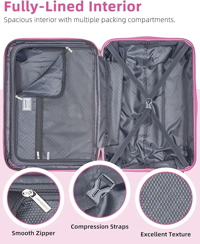 LARVENDER Luggage Sets 6 Piece Hardside Expandable Suitcase with Wheels TSA Lock, PC+ABS Hardshell Lightweight Travel Luggage Sets for Women, Glossy Berry, 6 Piece Set