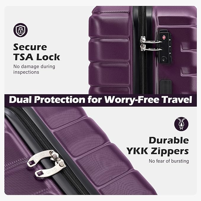 COOLIFE Luggage Expandable Suitcase PC ABS TSA Luggage 3 Piece Set Lock Spinner Carry on (purple, 3 piece set)