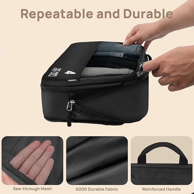 7 Set Compression Packing Cubes Travel Accessories Expandable Packing Organizers (Black)