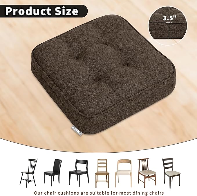 GOFORIT Chair Cushions,Tufted Shredded Memory Foam Chair Pads, Non-Slip Seat Cushions with Removable Cover,16'' x 16'', Brown