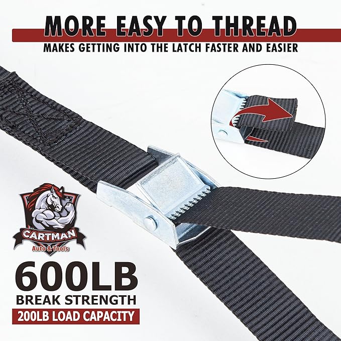 Cartman 1" x 12' Lashing Straps Cargo Tie-Down Strap Up to 600lbs, 6pk in Carry Bag, Black