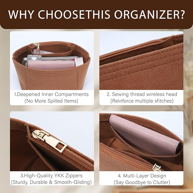 Premium Felt Purse Organizer Insert for Longchamp Le Pliage Energy/Xtra -XS, Zipper Long Champ Bag Organizer Insert with 4 Compartments