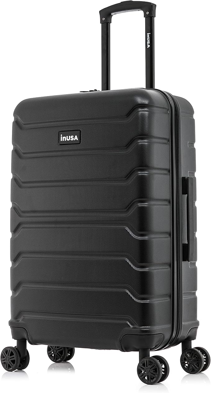 InUSA TREND Luggage with Spinner Wheels | Durable lightweight Hardside Suitcase, Travel bag with Handle and Trolley, 24-Inch Medium Checked luggage | Black