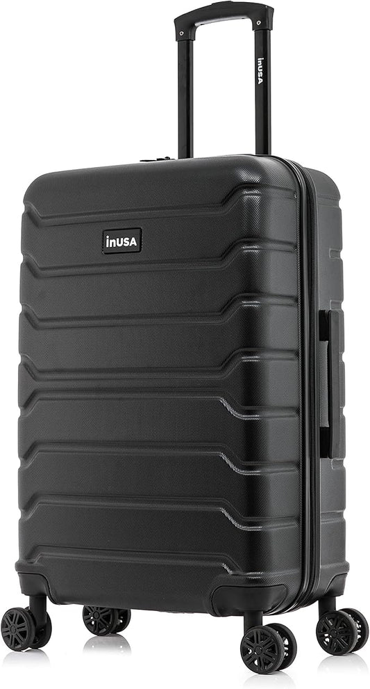 InUSA TREND Luggage with Spinner Wheels | Durable lightweight Hardside Suitcase, Travel bag with Handle and Trolley, 24-Inch Medium Checked luggage | Black