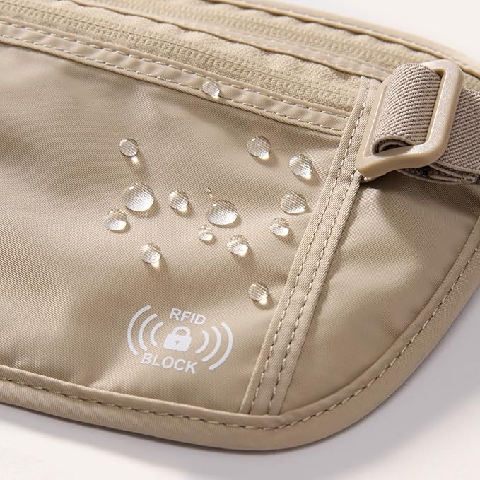 Pander RFID Blocking Travel Money Belt – Hidden Waist Pouch for Passport, Cash, Cards, Slim Belt Bag for Men and Women, Raw Line