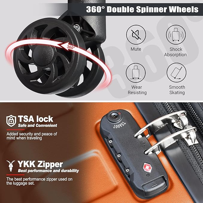Zebra Luggage Sets 3 Piece, 20" Carry On Luggage with Spinner Wheels, Hardside Business Travel Suitcase Set with TSA Lock, Lightweight Suitcase,20/24/28 inch,Orange