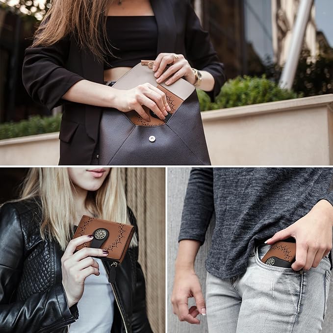 Tipmile Small Wallet Women Bifold RFID Blocking Card Holder Leather Wallets with Zipper Coin Pocket