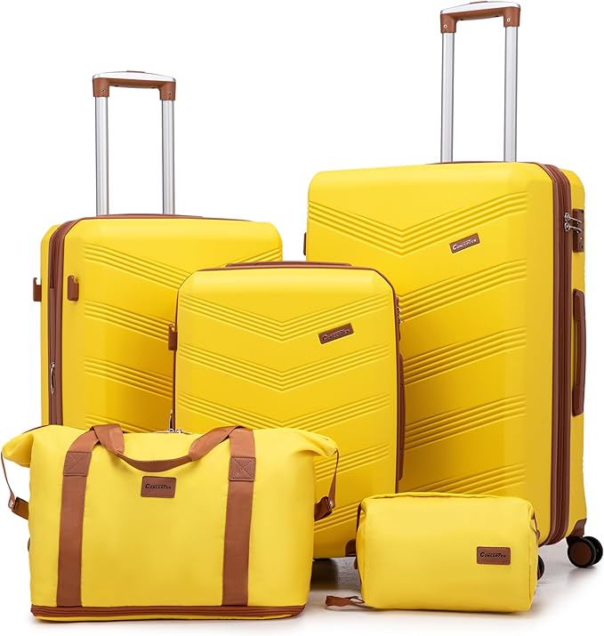Expandable Luggage Sets 5 Piece, Hard Case Suitcase Set with Spinner Wheels,22x14x9 Airline Approved Carry on,Lightweight Durable Suitcase with TSA Lock (Yellow)