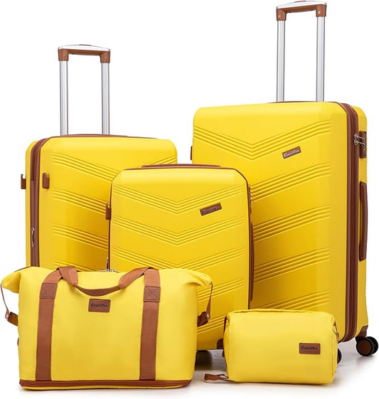 Expandable Luggage Sets 5 Piece, Hard Case Suitcase Set with Spinner Wheels,22x14x9 Airline Approved Carry on,Lightweight Durable Suitcase with TSA Lock (Yellow)