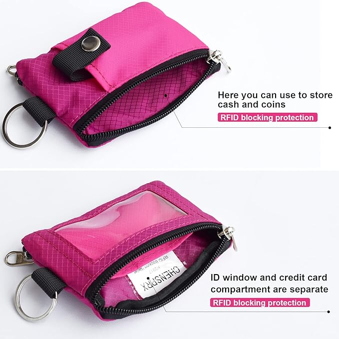 CHENSPRX Minimalist RFID Blocking Small Wallet with ID Window,WaterResistant Zip Id Case Wallet with Lanyard Keychain for Cards,Cash,Travel,Women,Men