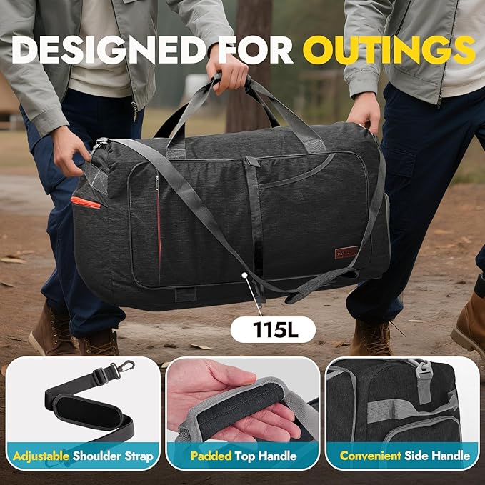 Canway 85L Travel Duffel Bag, Foldable Weekender Bag with Shoes Compartment for Men Women Water-proof & Tear Resistant (Panther Black, 85L)
