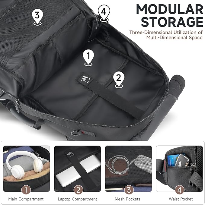 SWICKY 50L Large Capacity Travel Backpack, Outdoor Hiking Camping Bag with Shoe Compartment, Heavy Duty, Fits 17" Laptop
