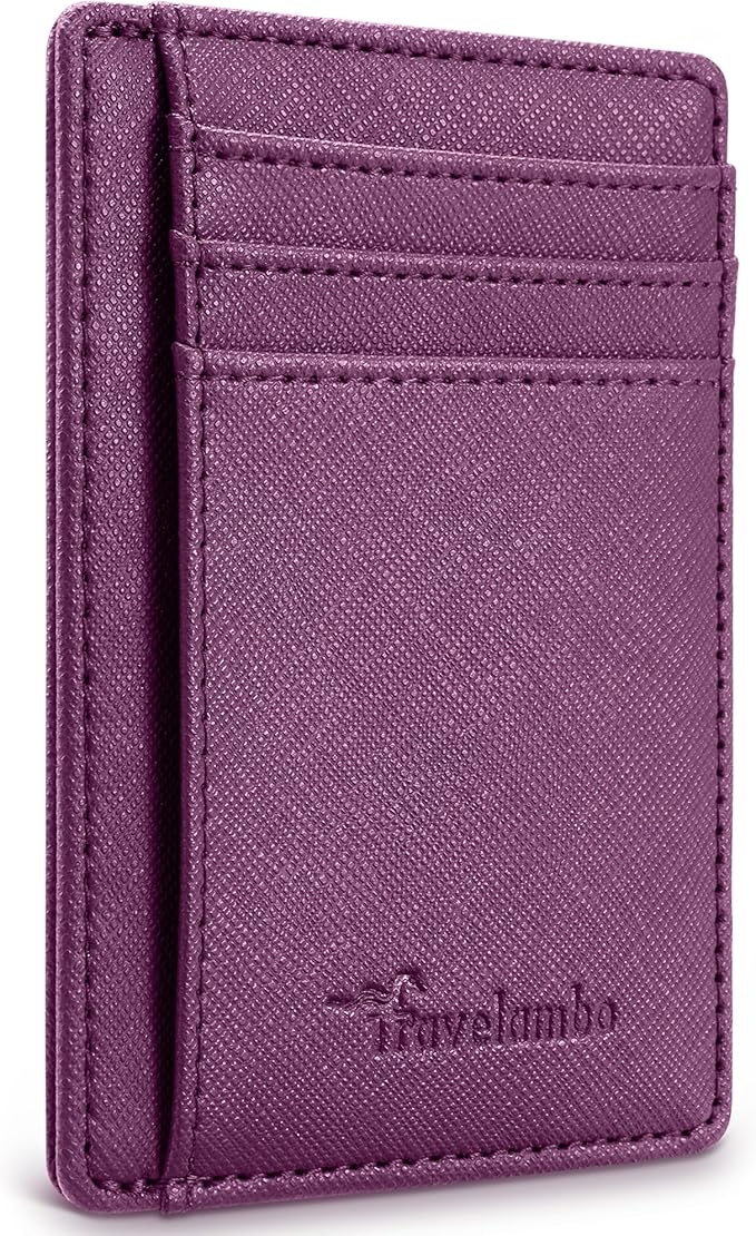 Travelambo Slim Wallet Front Pocket Minimalist Leather RFID Blocking Medium Size