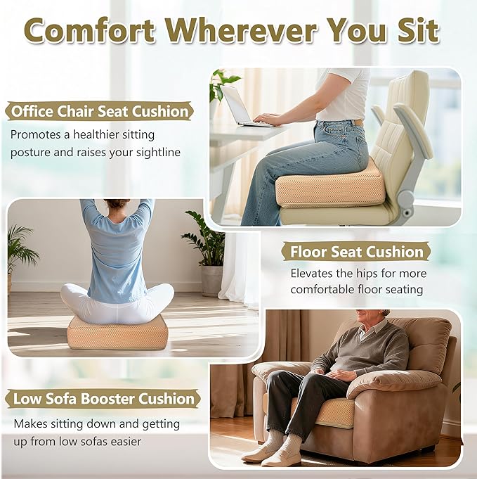 Extra Thick Chair Cushion, Adult Booster Seat Cushion, Easy Rise for Elderly, Office Chair Booster Seat Elevation Pillow Extra Firm Riser Supportive Lift Cushion with Carry Handle