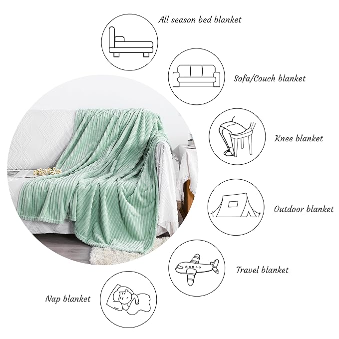 NTBAY Plush Flannel Twin Bed Blanket, 60X80 Inches Soft and Warm Lightweight Blanket with Striped Texture Bed Blanket for Couch Sofa Bed All Seasons, 60"x80", Mint