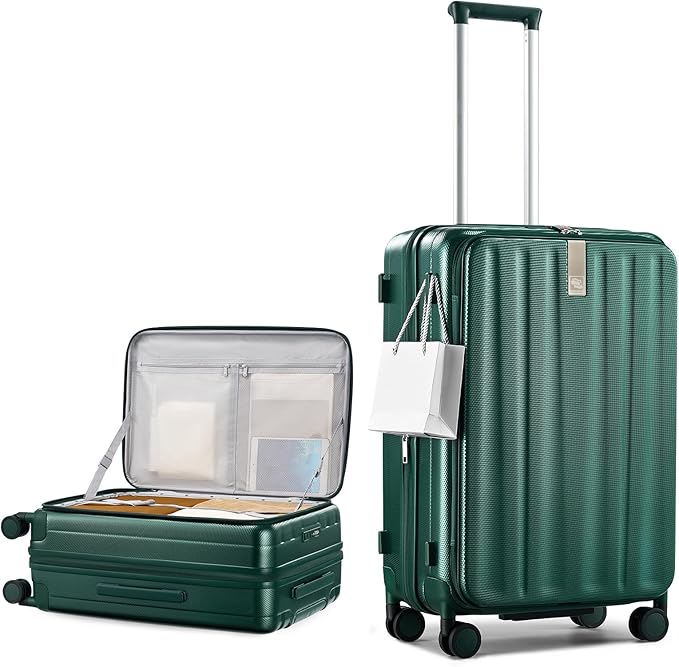 Hanke 24 Inch Expandable Luggage Top Opening Checked Bag Luggage Hard Shell Suitcases with Wheels Lightweight Travel Luggage Medium Suitcase with Lock for Woman Men-Blackish Green