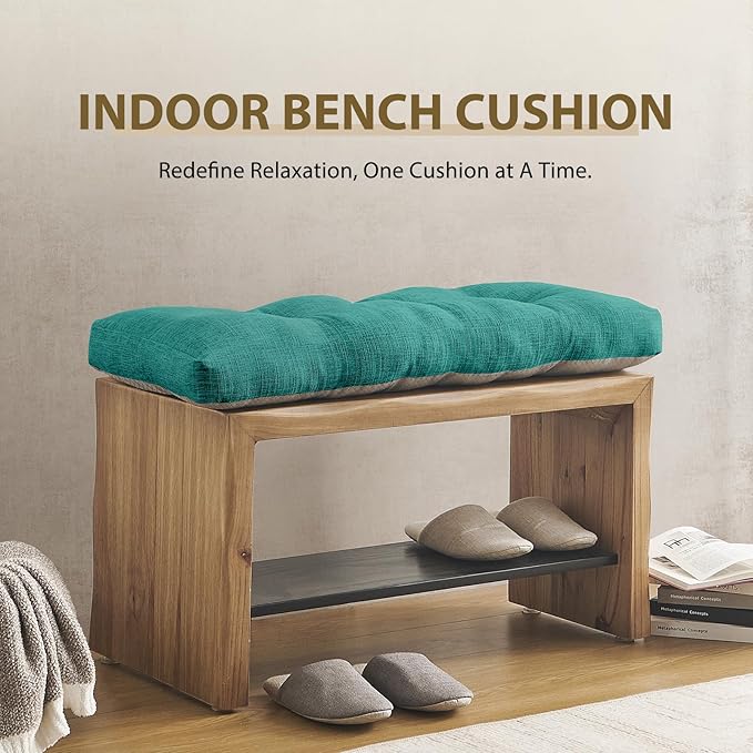 downluxe Indoor Bench Cushion for Indoor Furniture, Non-Slip Tufted Overstuffed Textured Foam Bench Seat Cushion, 1 Pack, 36" X 14" X 4", Green