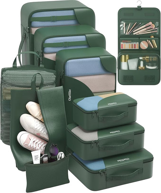 10 Set Packing Cubes for Travel, Gifts for Women Mom,Anti-Tearing Suitcase Organizer for Luggage with Shoe & Hanging Toiletry Bag,OlarHike Vacation Essentials & Accessories for Cruise Ship