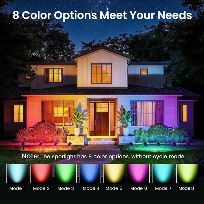 JEJOT Solar Spot Lights Outdoor Waterproof,8 Pack,8 Lighting Modes Solar Spotlights, Solar Lights for Yard Garden Lawn Landscape,Multicolor