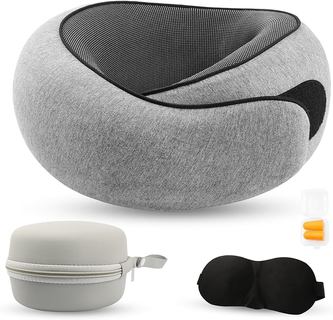 Neck Pillow Airplane, Travel Pillows for Airplanes, Memory Foam Adjustable Portable Neck Pillow for Traveling, Car Rides, and Home Use (Gray)