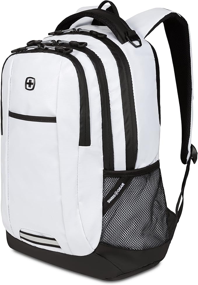 SWISSGEAR Cecil 18-Inch Laptop Backpack Fits 16-Inch Laptop, Travel Daypack with Organizer Pockets, Water Bottle Holders & Padded Straps – White