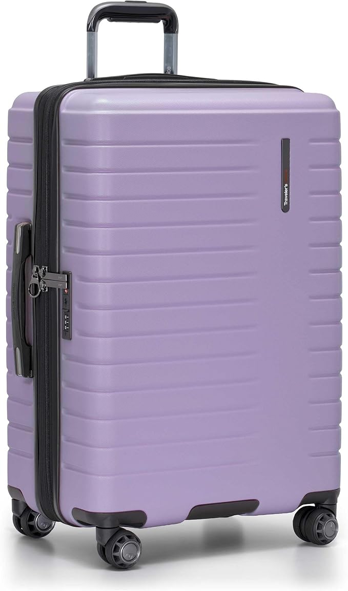 Traveler's Choice Archer Polycarbonate Expandable Luggage with Spinner Wheels, Light Purple, Checked 26-Inch