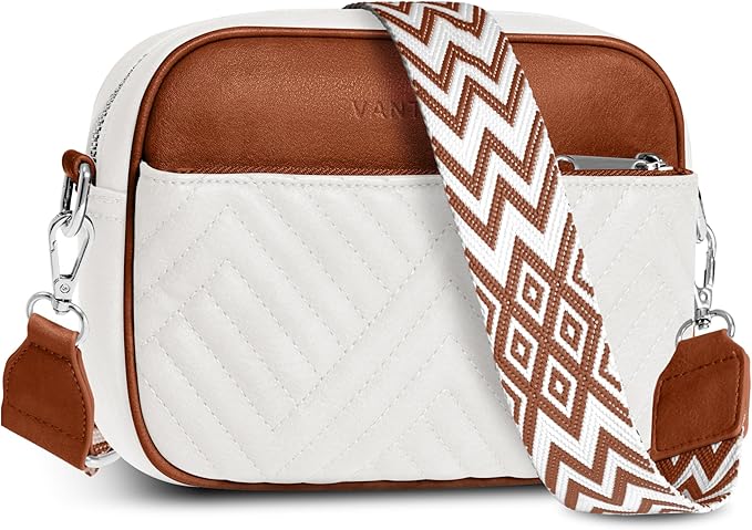 Vantamo Premium Quilted Crossbody Bags for Women with Anti-Pickpocket Clip, Vegan Leather Handbags, Travel Purses for Women