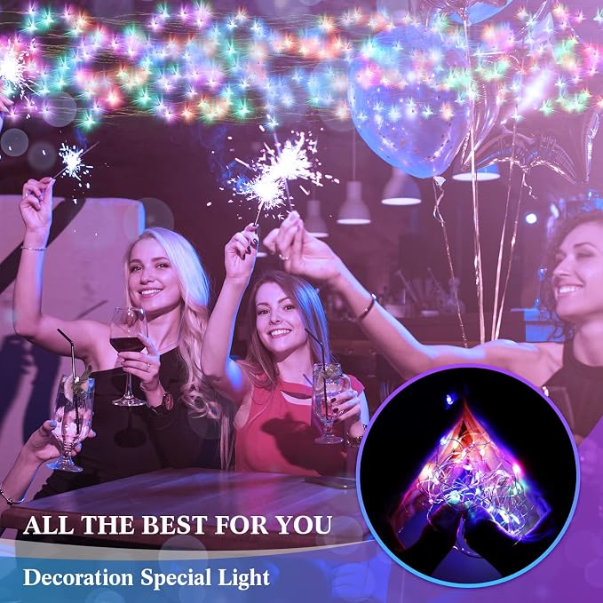 20 Packs Fairy Lights Battery Operated 3 Speed Modes, 7 Ft/ 2 M 20 LED Battery String Mini Waterproof Wire Twinkle Lights Bulk for Wedding Party Birthday Vases Decor (Multicolor Light)