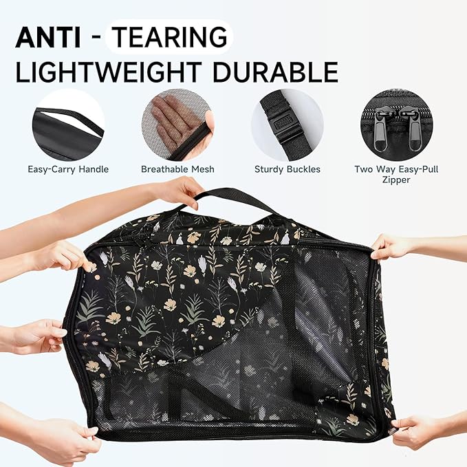 11 Set Packing Cubes for Travel, Gifts for Women Mom Kids, TSA Approved Bags for Makeup, Cosmetic, Toiletry, Suitcase Organizers for Checked Luggage,Cruise Essentials,Airplane Accessories,Black Floral