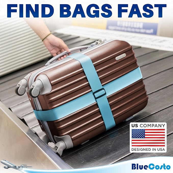 Luggage Straps for Suitcases - TSA Approved - Blue, 4 PK - Premium Nylon Belts for Suitcase, Briefcase & Travel Bag - Adjustable Strap Length 46" - 78"