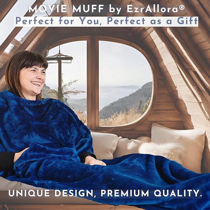 Plush Fleece Lightweight Foot Pocket Blanket - TV Throw Blanket - Premium Gifts for Men Who Want Nothing - Gifts for Gamer Dad -Patent Pending (Fleece, Velvet Blue)