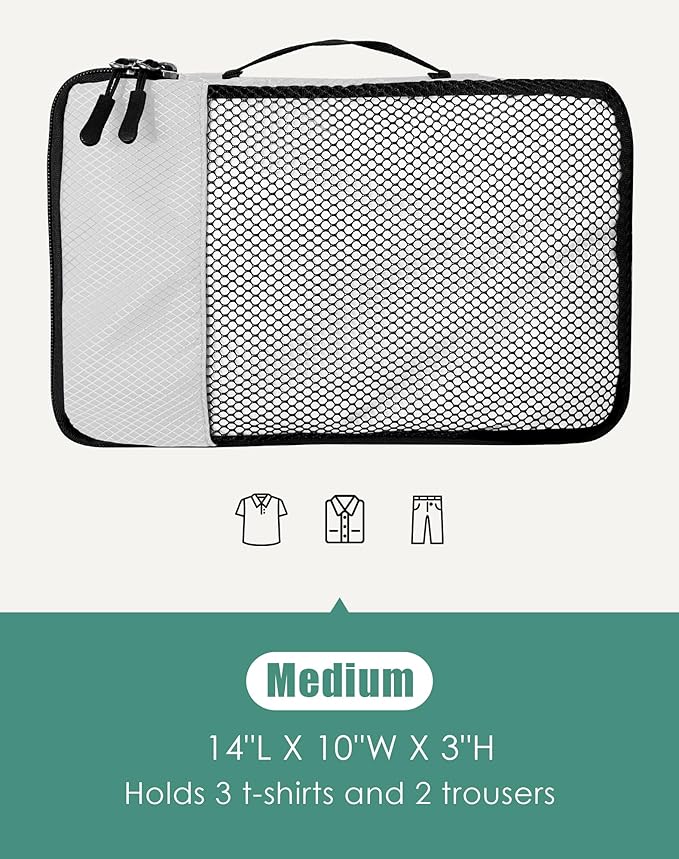 4-Piece Packing Cubes Travel Accessories Set for Suitcases - Luggage Organizer Bags with Double Zipper - Mesh Top - Medium - Beige