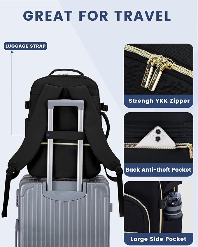 LOVEVOOK Travel Backpack for Women & Men 40L,Airline Approved Carry On Backpack Travel Essentials,TSA Carry on Luggage,Waterproof Personal Item Travel Bag,Suitcase with 3 Packing Cubes,Black-Black