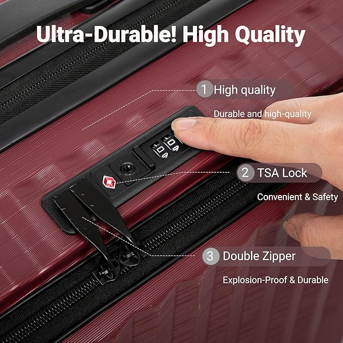 3 piece Luggage Set Expandable Suitcase 22x14x9 Airline Approved Carry on, Front Opening ABS Hard Case Suitcases with Spinner Wheels, TSA Lock