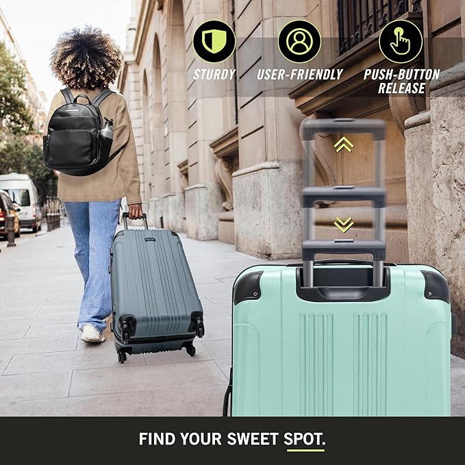 Kenneth Cole REACTION Out of Bounds Lightweight Hardshell 4-Wheel Spinner Luggage, Mint Blue, 2-Piece Set (20" & 28")