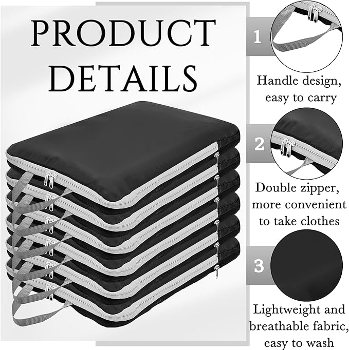 Hosuly 6 Pcs Ultralight Compression Packing Cubes for Travel 17.3 x 12.6'' XL Large Expandable Luggage Organizers for Save Space Family Long Trips (Black 01)