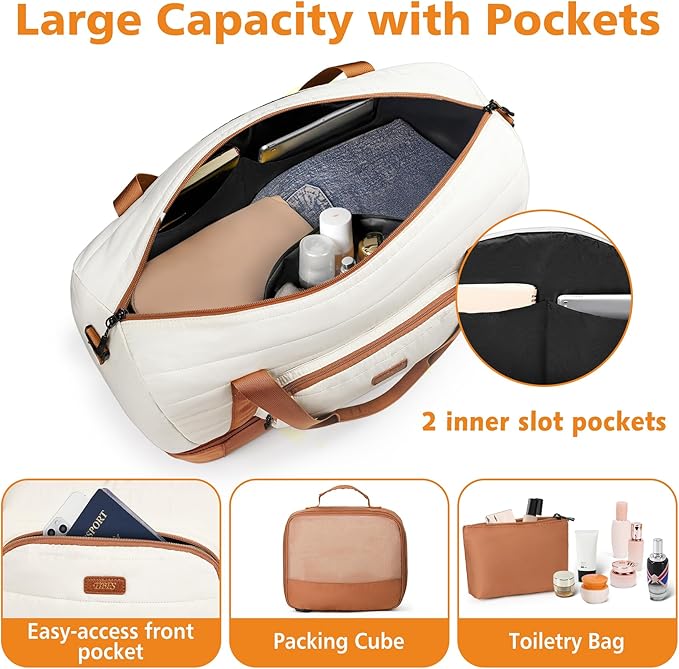Travel Weekender Bag for Women, 21" Overnight Bag with Shoe Compartment 50L Large Travel Duffel Bag Carry On Tote for Weekend, Overnight, Business Trips, Water Resistant