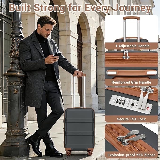 Kono Carry On Luggage 22x14x9 Airline Approved with Spinner Wheels,Lightweight PC+ABS 20 Inch Luggage with TSA Lock,Expandable Hard Shell Carry On Suitcases for Men Women,Apricot Grey