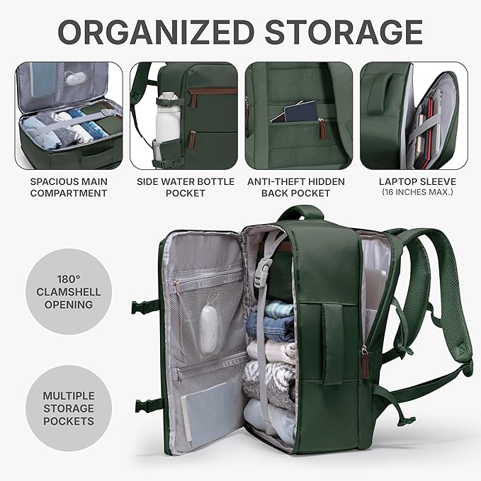 U.S. Traveler Vista Way 3-Piece Travel Set, 21-Inch Carry-on Hardside with TSA Lock, 18-Inch Travel Backpack with Laptop Sleeve, Toiletry Bag, Green